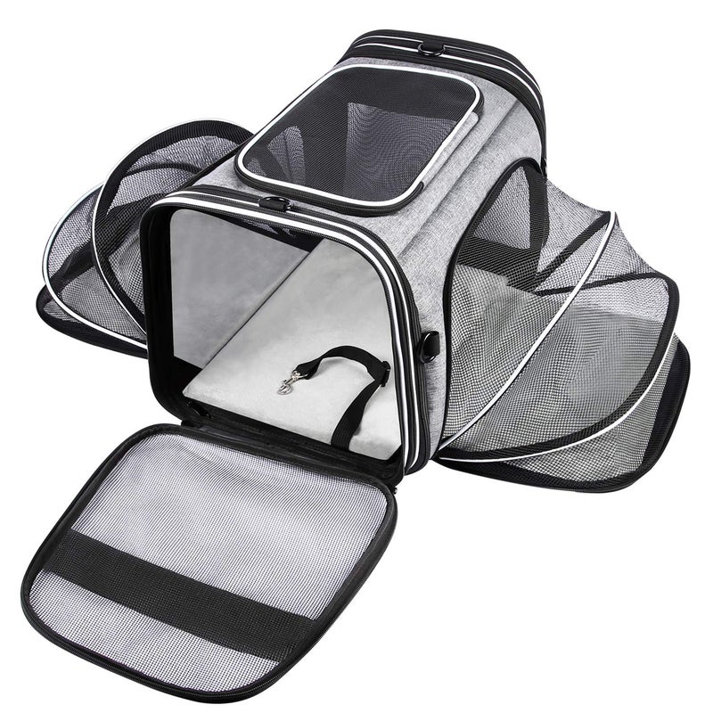MASKEYON TSA Airline Approved Soft Sided Pet Carrier Top Loading 4 Side Expandable Large Travel Cats Carrier Collapsible with 3 Removable Washable Pads and 3 Pockets for Cats Kitten and Small Dogs - Image 1